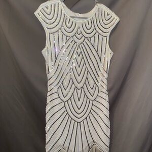 Glamorous Silver Sequin Mini Flapper Dress